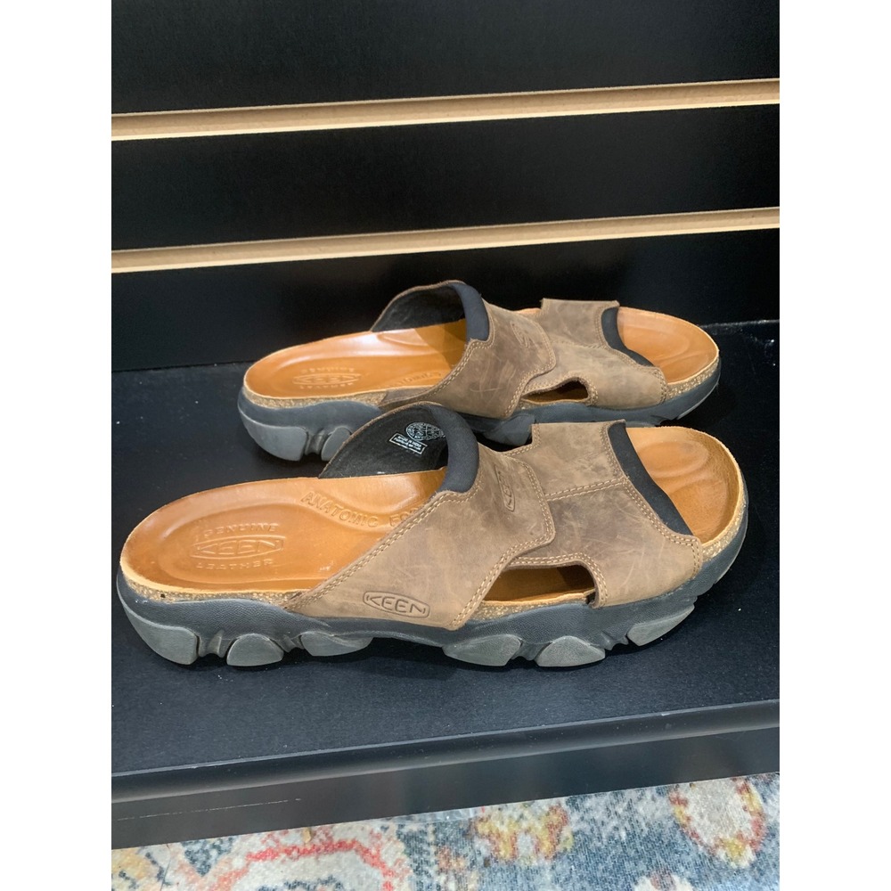 Keen Mens Daytona Slide Sandals Brown Nubuck Leather Anatomic Footbed Size 9.5